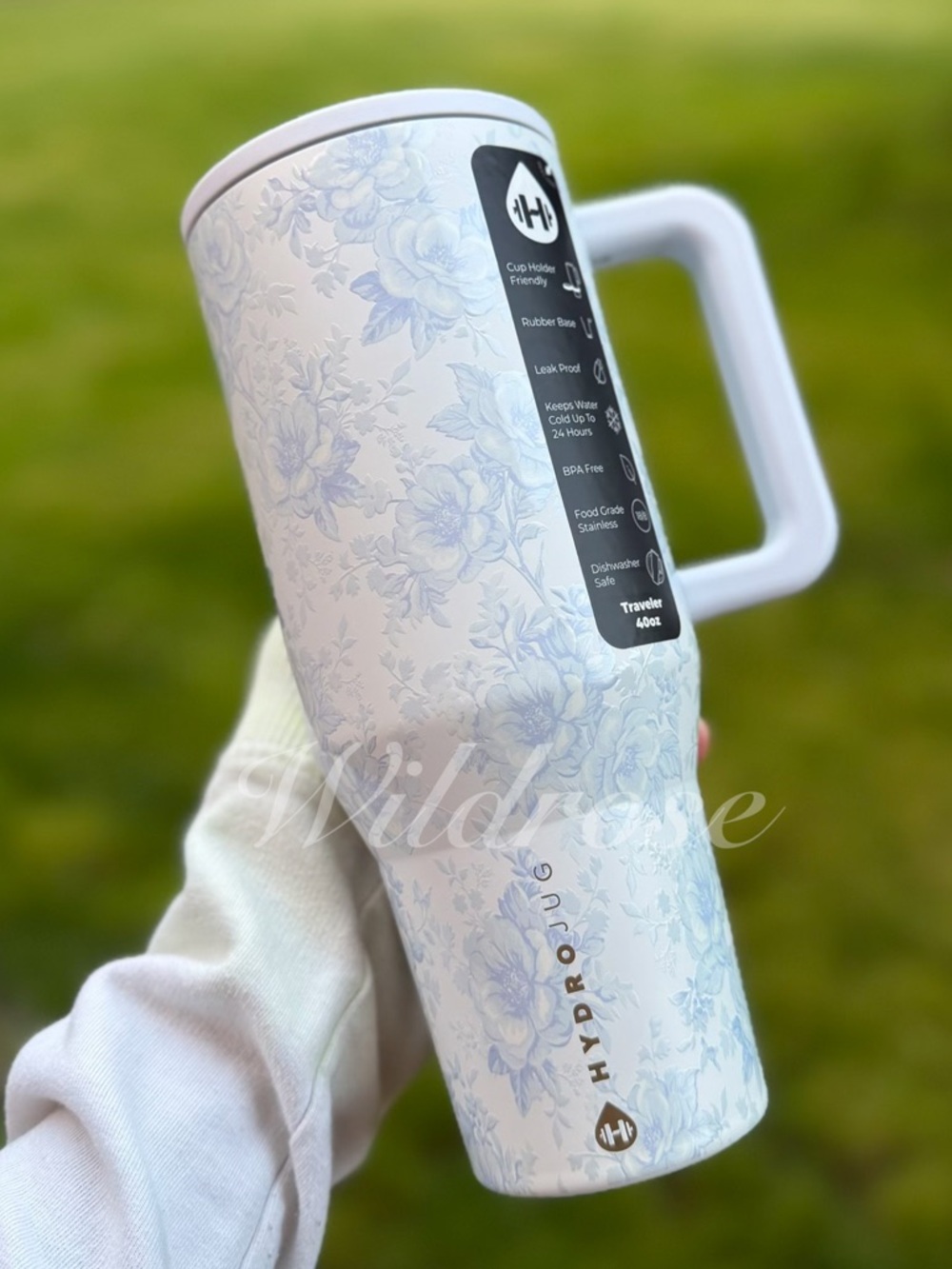 HydroJug Traveler 40OZ blue floral rose CHERISH